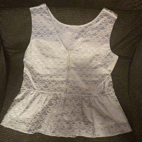Satin Blue Sleeveless Peplum Top - Picture 2 of 2